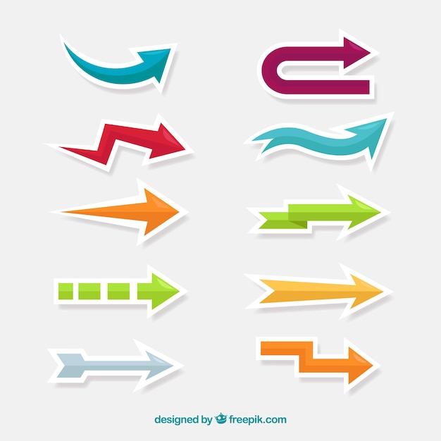 Colorful arrow stickers in flat design