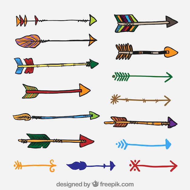 Free vector colorful arrows in hand drawn style