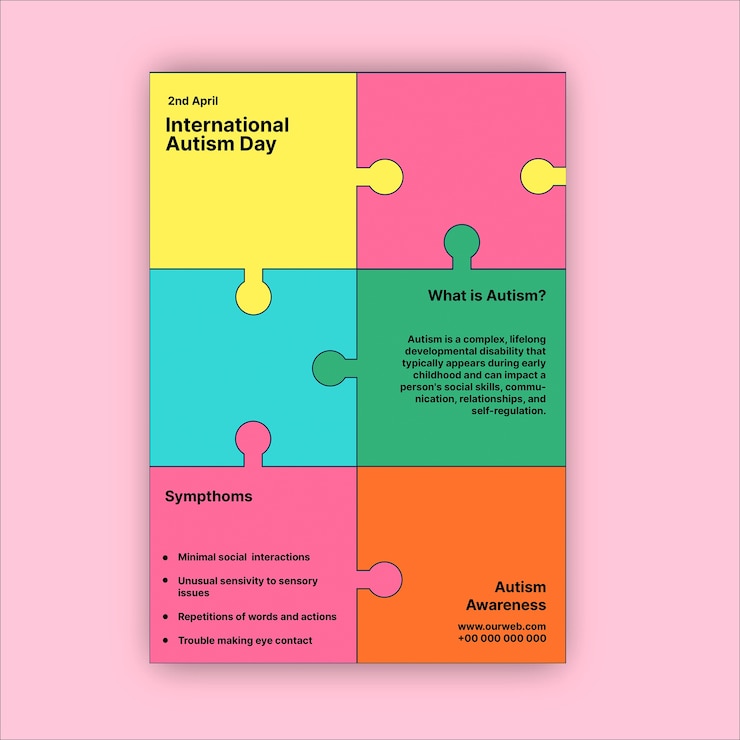 Free Vector colorful autism day flyer