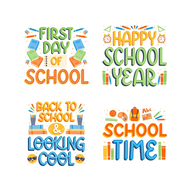 Free vector colorful back to school lettering set