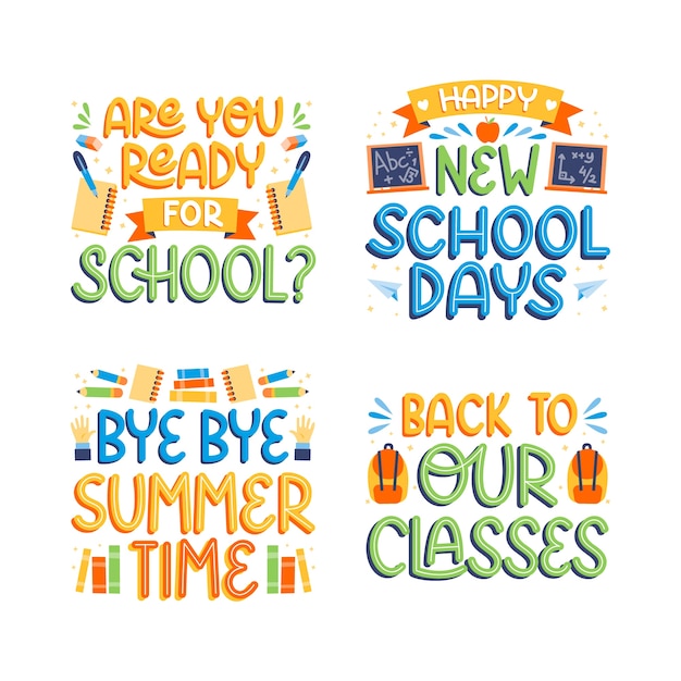 Colorful back to school lettering set