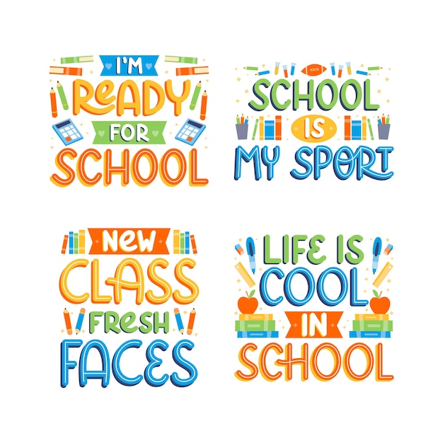 Free vector colorful back to school lettering set