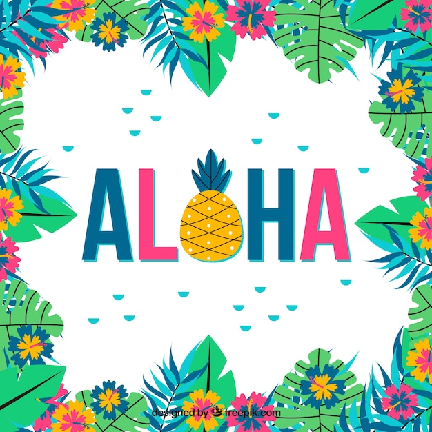 Vettore gratuito sfondo colorato di aloha con fiori