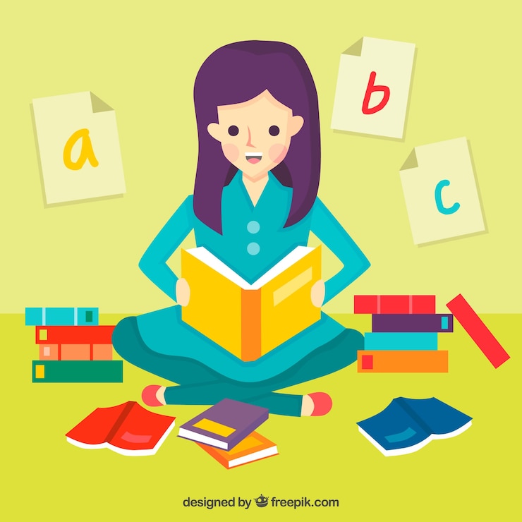 Free Vector colorful background of girl reading books