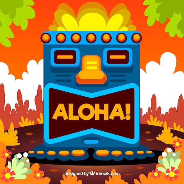 Vettore gratuito sfondo colorato di totem hawaiano in design piatto