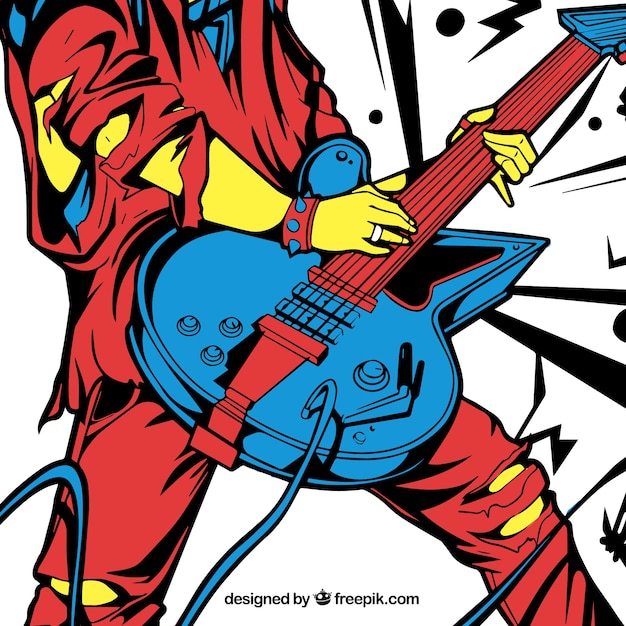 Colorful background of heavy guitar player