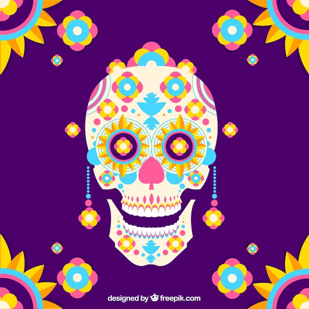 Free vector colorful background of mexican skull in flat design