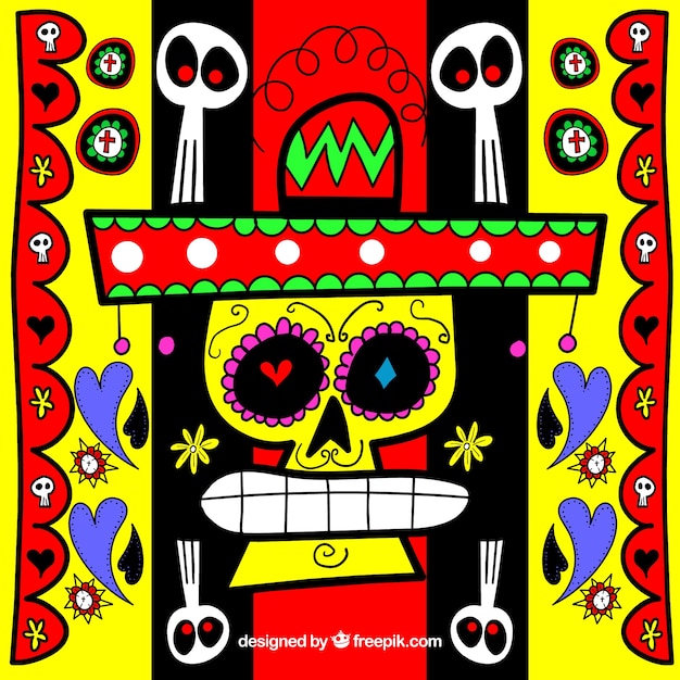 Colorful background of mexican skull