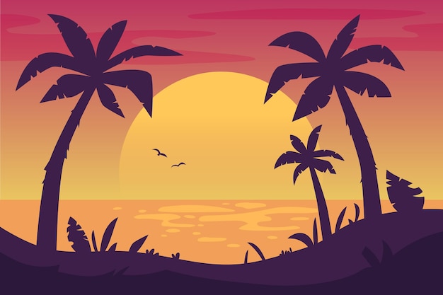 Colorful background with palm silhouettes