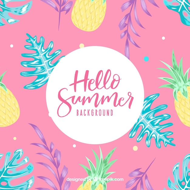 Colorful background with pinapple and leaves