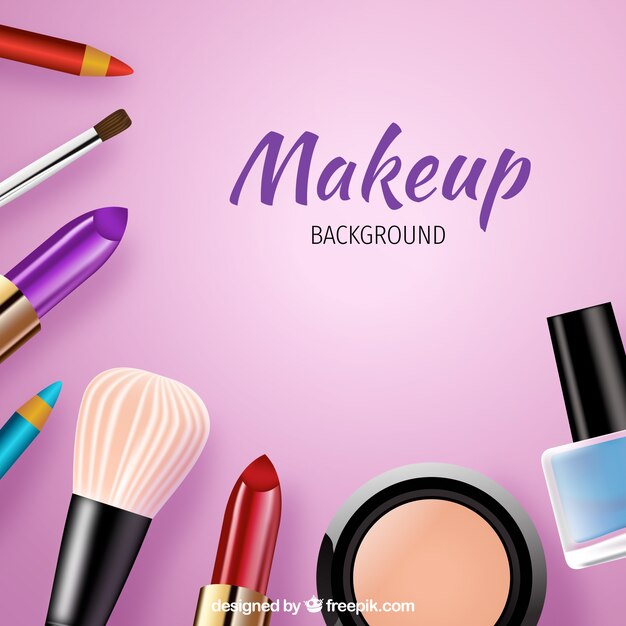 Colorful background with realistic cosmetics