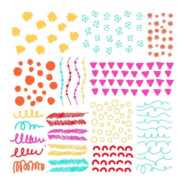 Colorful background with small geometric shapes hand-drawn