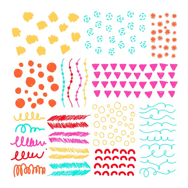 Colorful background with small geometric shapes hand-drawn