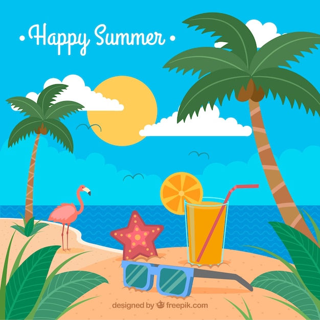 Colorful background with summer scene