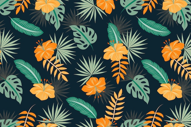 Бесплатное векторное изображение Красочный фон с тропическими листьями