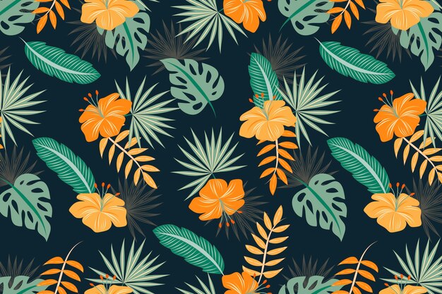 Colorful background with tropical leaves