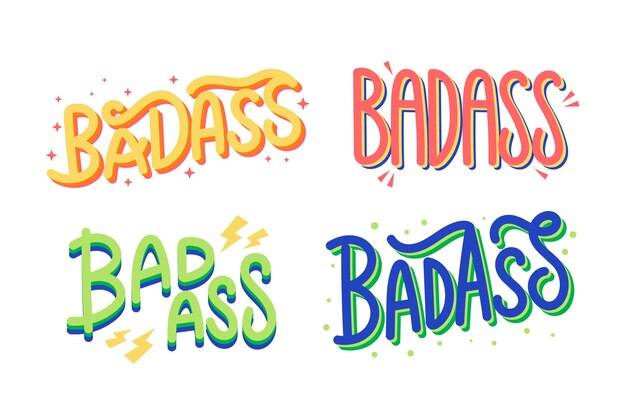 Colorful badass text sticker collection