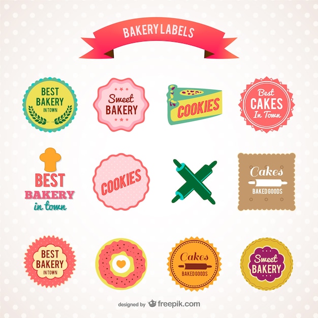 Free vector colorful bakery labels