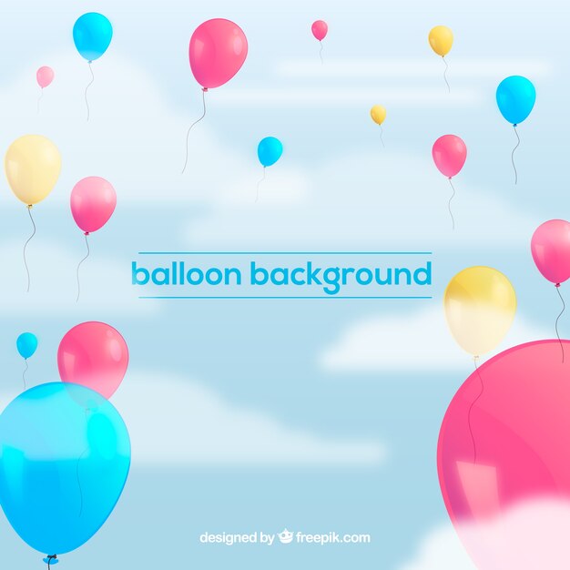 Colorful balloons background with clouds in the sky