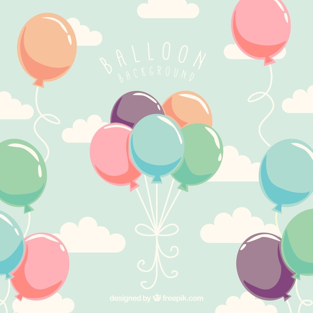 Free vector colorful balloons background with clouds in the sky