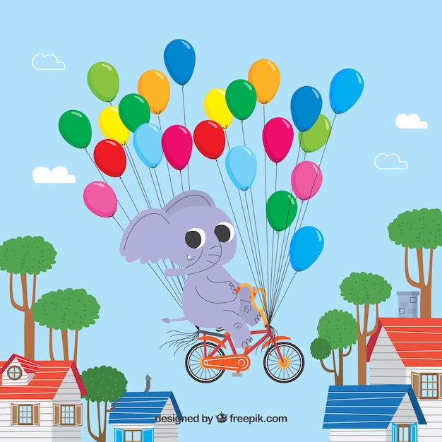 Colorful balloons background with cute elephant