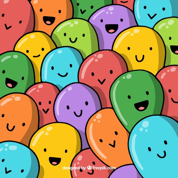 Бесплатное векторное изображение Красочный фон с воздушными шарами с милыми лицами