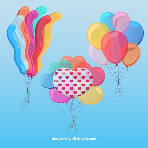 Colorful balloons bunch collection in 2d style