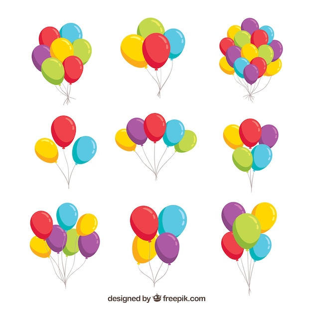 Free vector colorful balloons bunch collection in 2d style