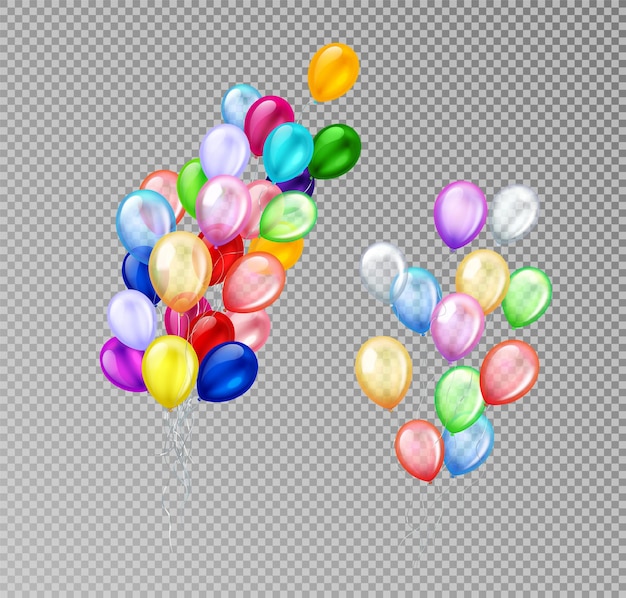 Colorful balloons bunch realistic composition with isolated images of balloons of different color on transparent background illustration