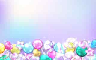 Бесплатное векторное изображение Рамка красочных воздушных шаров на пастельной предпосылке для карточки дня рождения и торжества.