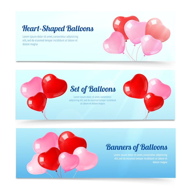 Free vector colorful balloons horizontal banners set