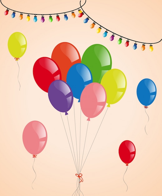 Free vector colorful balloons and party lights