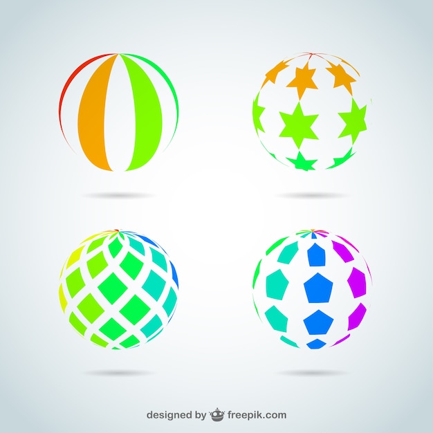 Free vector colorful balls with stripes and stars logos
