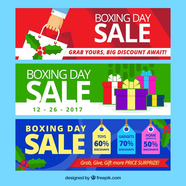 Colorful banners of boxing day sales