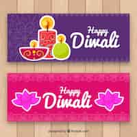 Free vector colorful banners of happy diwali