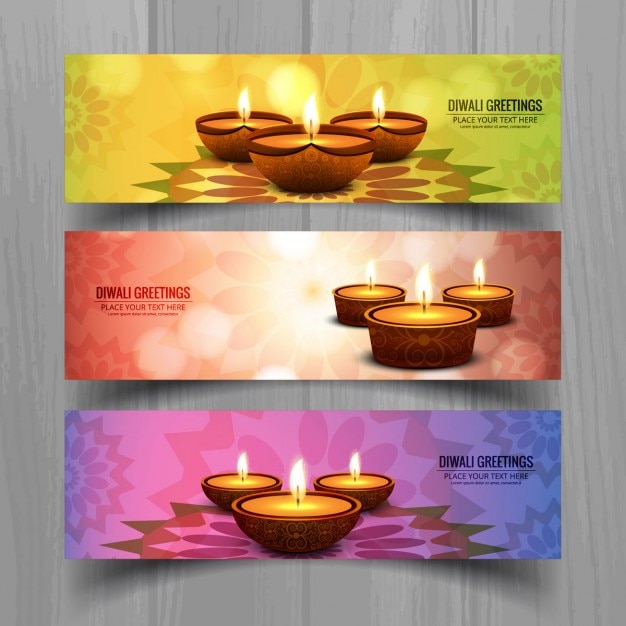 Colorful banners with candles for diwali