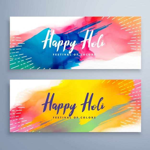 Free vector colorful banners with watercolors, holi festival