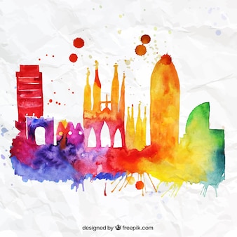 Colorful Barcelona Skyline