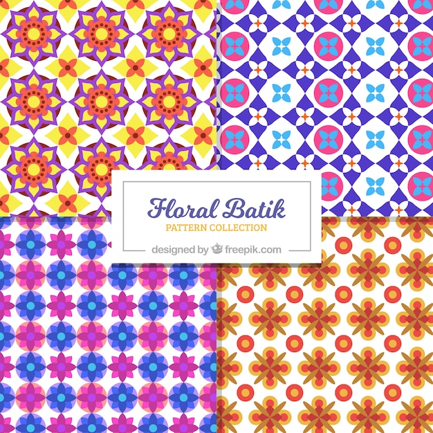 Colorful batik patterns of geometric flowers