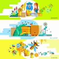 Free vector colorful beekeping horizontal banners