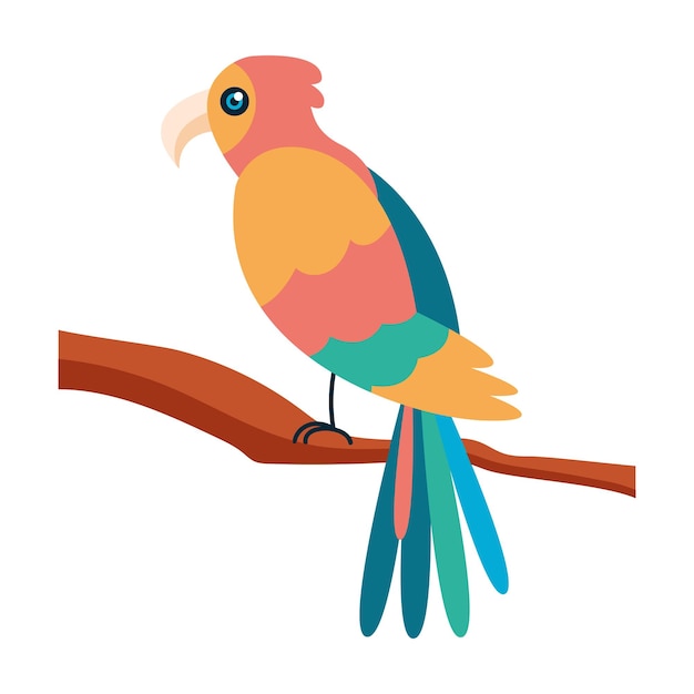 Free vector colorful bird perches on branch