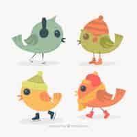 Free vector colorful birds with winter accessories