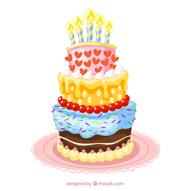 Free vector colorful birthday cake illustration