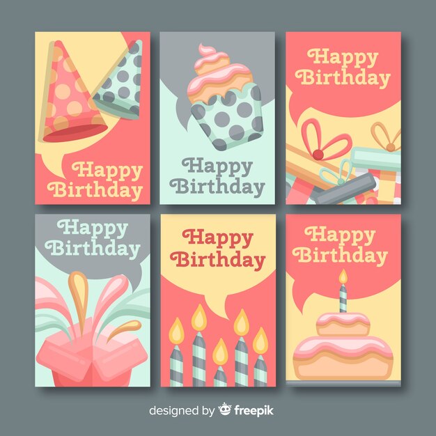 Colorful birthday card collection in flat design