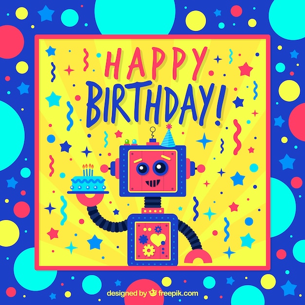 Free vector colorful birthday card with robots