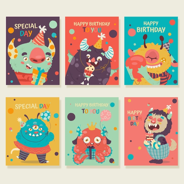 Colorful birthday cards template set