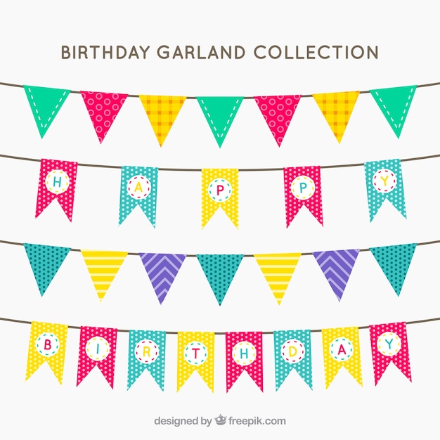 Free vector colorful birthday garlands with great designs