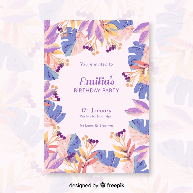 Free vector colorful birthday invitation with flowers