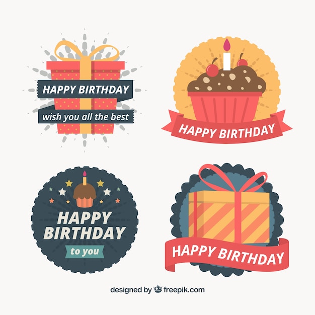 Free vector colorful birthday labels collection