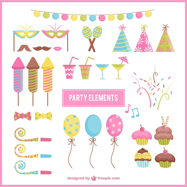 Free vector colorful birthday party elements